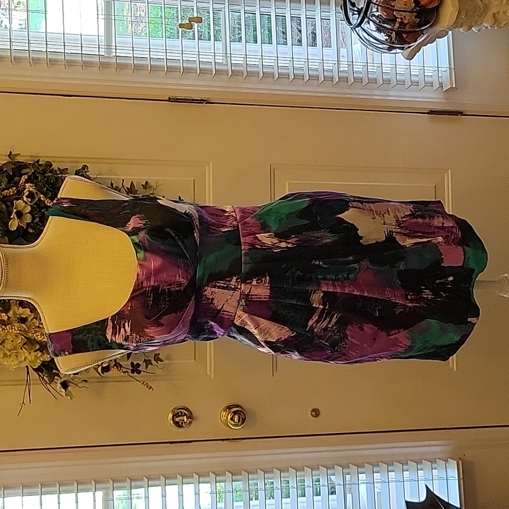 Speechless aqua purple white print sleeveless dress cut out back Pockets…7 EUC